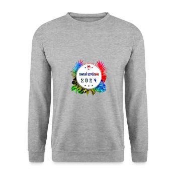 Amsterdam 2024 Bunt - Unisex Pullover - Weißgrau meliert - Vorne - Alina (178cm) & Michal (187cm)