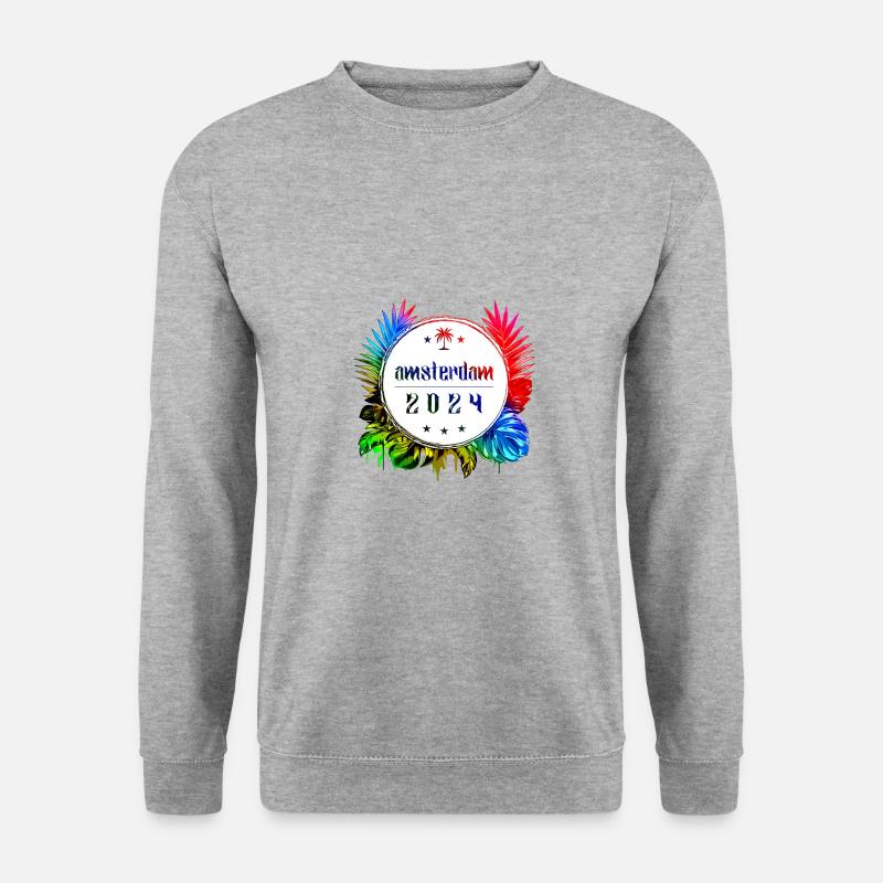 Amsterdam 2024 Bunt - Unisex Pullover - Weißgrau meliert