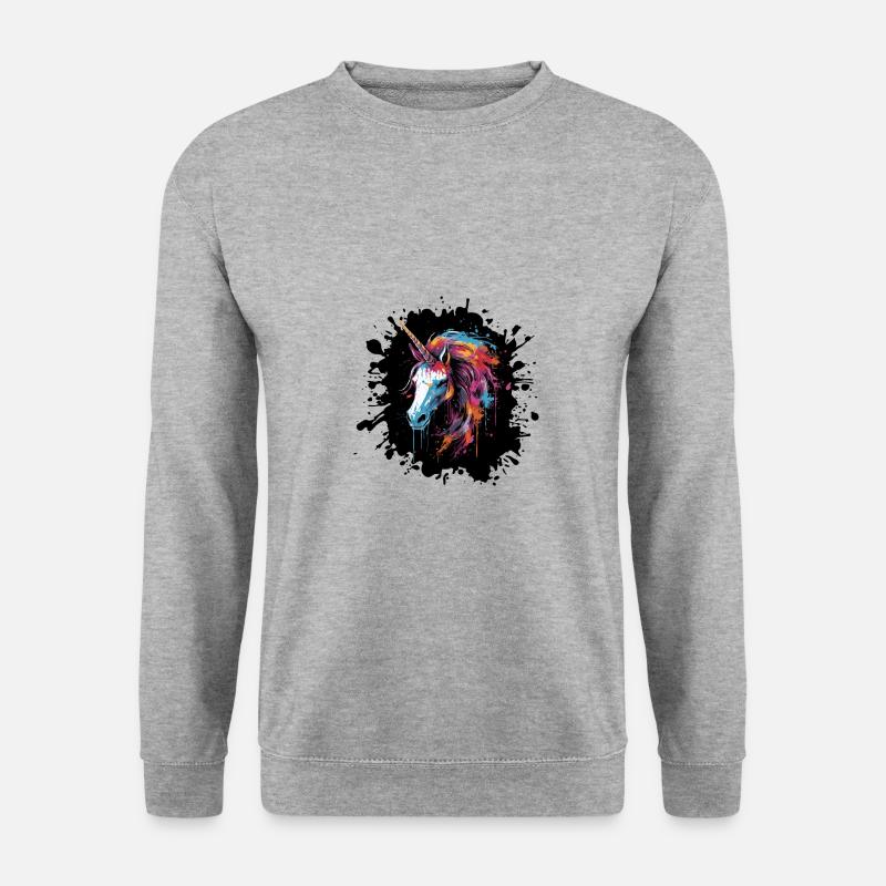 Einhorn Porträt - Unisex Pullover - Weißgrau meliert