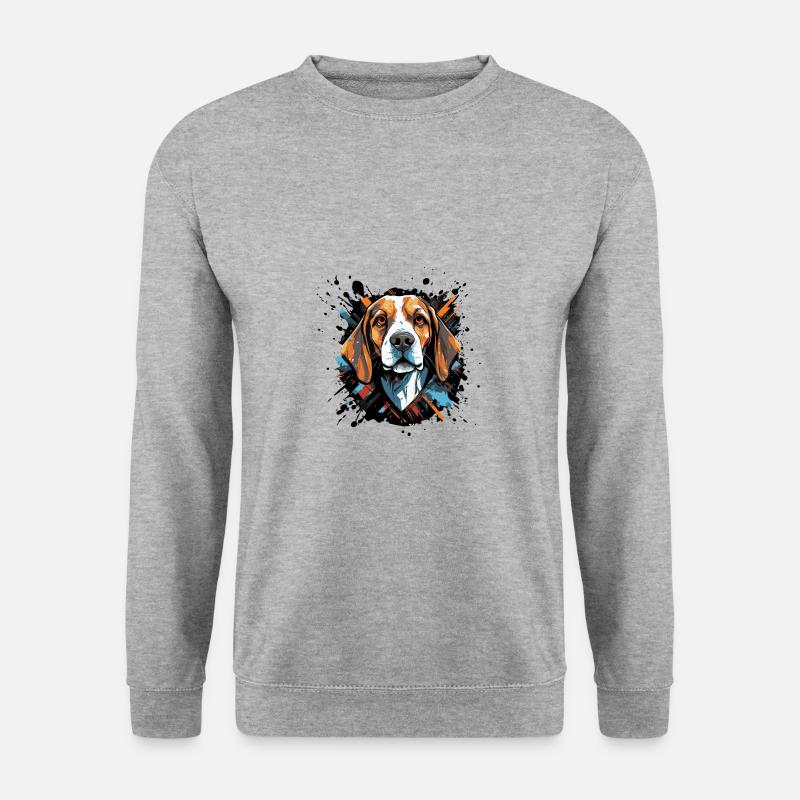 Beagle Hund Porträt - Unisex Pullover - Weißgrau meliert
