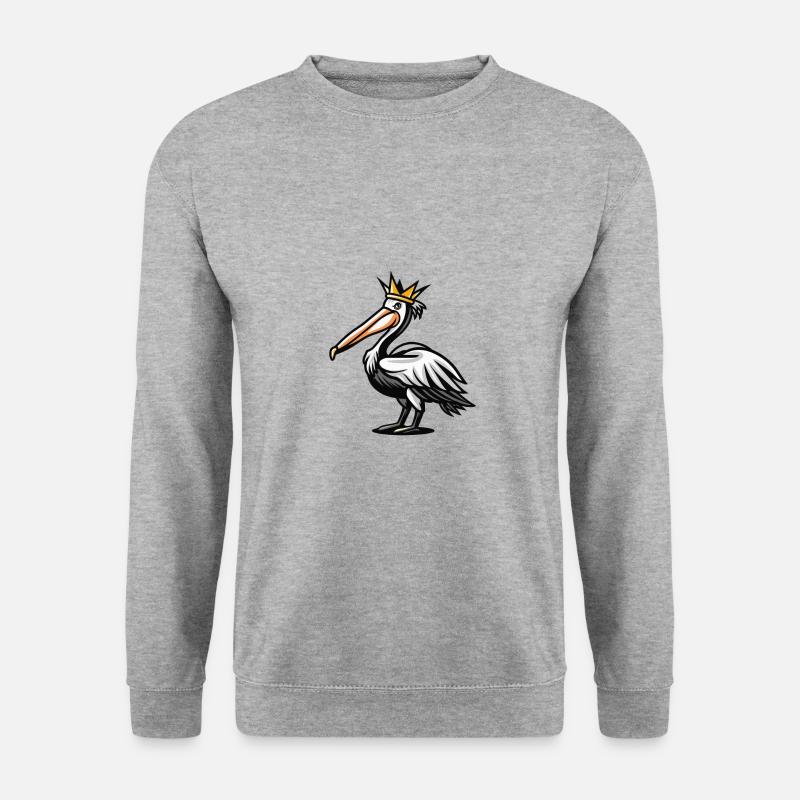 Pelikan Vogel Comic Krone - Unisex Pullover - Weißgrau meliert