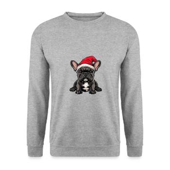 Buldog Français Chien Noël - Sweat-shirt Unisexe - gris chiné - Devant - Alina (178cm) & Michal (187cm)