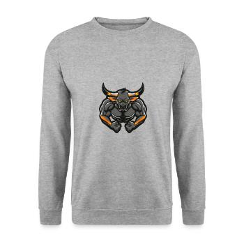 Bulle Muskeln Bodybuilding Taurus - Unisex Pullover - Weißgrau meliert - Vorne - Alina (178cm) & Michal (187cm)