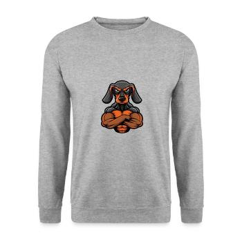 Dachshund Hund Muskeln Bodybuilding Dackel - Unisex Pullover - Weißgrau meliert - Vorne - Alina (178cm) & Michal (187cm)