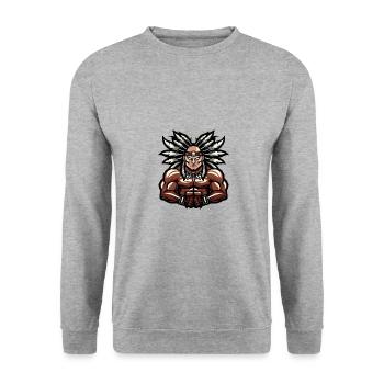 Häuptling Muskeln Bodybuilding - Unisex Pullover - Weißgrau meliert - Vorne - Alina (178cm) & Michal (187cm)