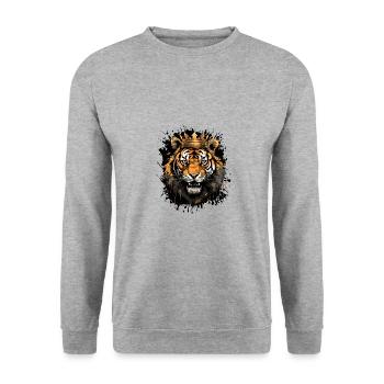 Tiger Kopf Porträt Krone - Unisex Pullover - Weißgrau meliert - Vorne - Alina (178cm) & Michal (187cm)