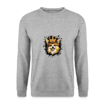Zwergspitz Hund Kopf Porträt Krone - Unisex Pullover - Weißgrau meliert - Vorne - Alina (178cm) & Michal (187cm)