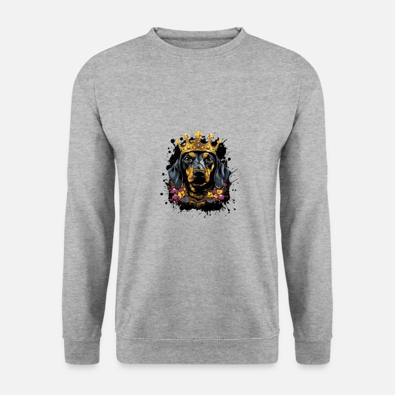 Dachshund Hund Kopf Porträt Dackel Krone - Unisex Pullover - Weißgrau meliert