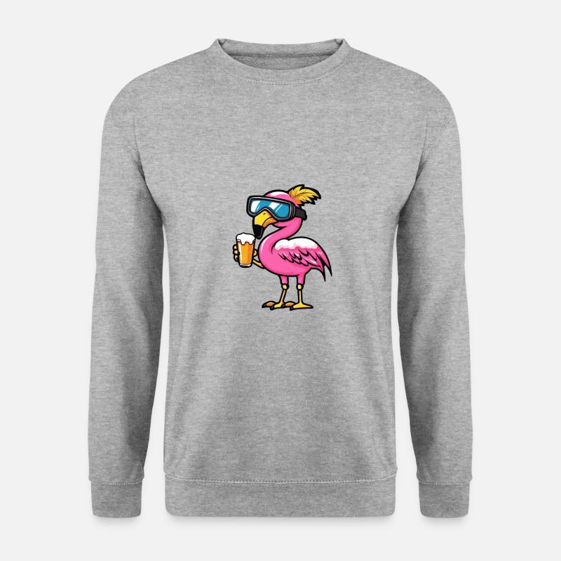 Flamingo Ski Bier - Unisex Pullover - Weißgrau meliert