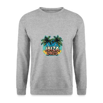 Ibiza 2025 Palmen - Unisex Pullover - Weißgrau meliert - Vorne - Alina (178cm) & Michal (187cm)