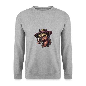 Pferd Lustig Sombrero - Unisex Pullover - Weißgrau meliert - Vorne - Alina (178cm) & Michal (187cm)