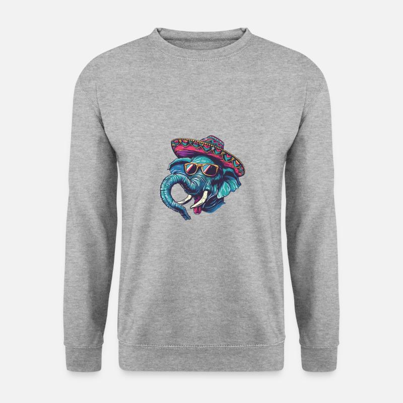 Elefant Comic Lustig Sombrero - Unisex Pullover - Weißgrau meliert