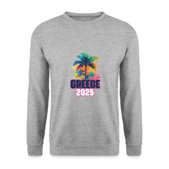 Greece 2025 Holiday Palm Trees - Unisex Sweatshirt - salt & pepper - Front - Alina (178cm) & Michal (187cm)