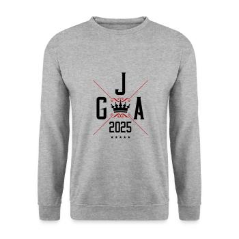 Jga 2025 Junggesellen Abschied Motto - Unisex Pullover - Weißgrau meliert - Vorne - Alina (178cm) & Michal (187cm)