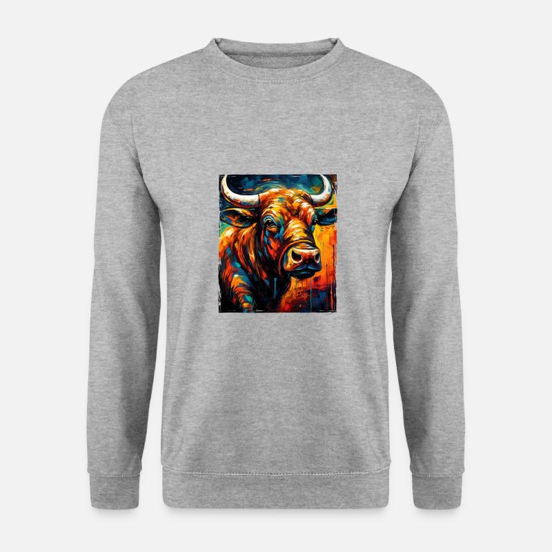 Bulle Porträt Taurus - Unisex Pullover - Weißgrau meliert