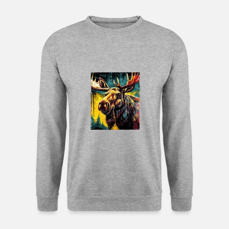Elch Porträt - Unisex Pullover - Weißgrau meliert