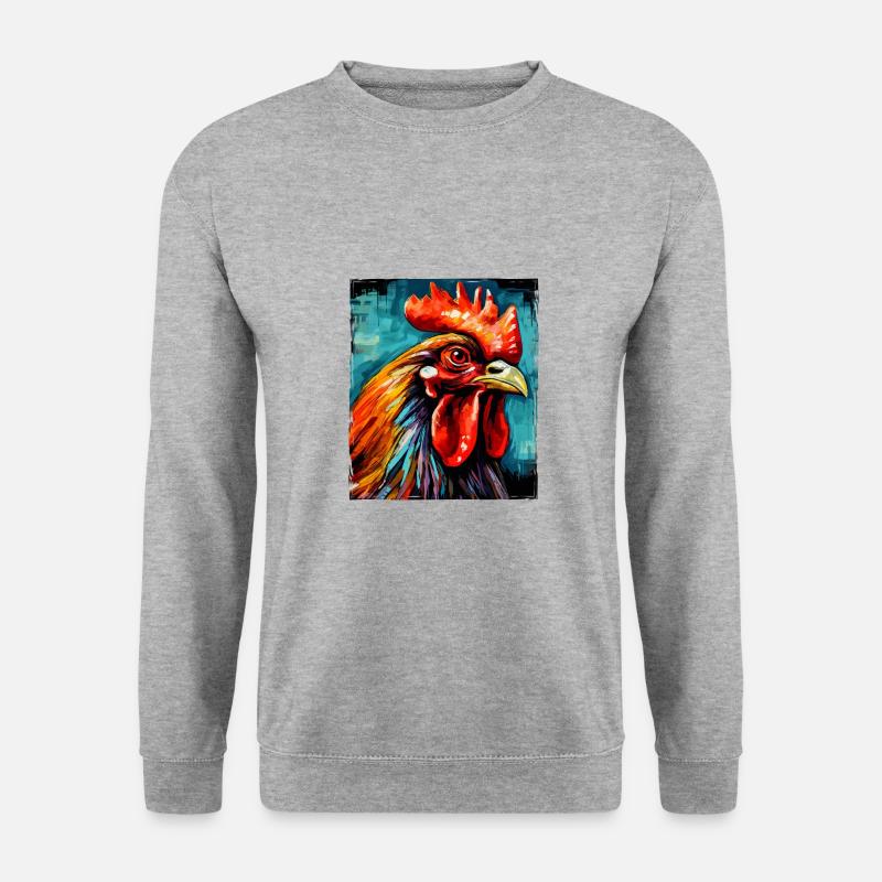 Hahn Porträt - Unisex Pullover - Weißgrau meliert