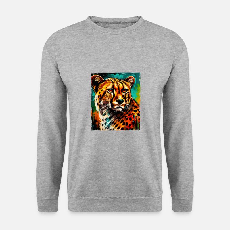 Gepard Porträt - Unisex Pullover - Weißgrau meliert