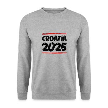 Croatia 2025 Spruch - Unisex Pullover - Weißgrau meliert - Vorne - Alina (178cm) & Michal (187cm)