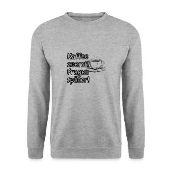 lustiges Spruch T-shirt – Dein Statement-Shirt - Unisex Pullover - Weißgrau meliert - Vorne - Alina (178cm) & Michal (187cm)