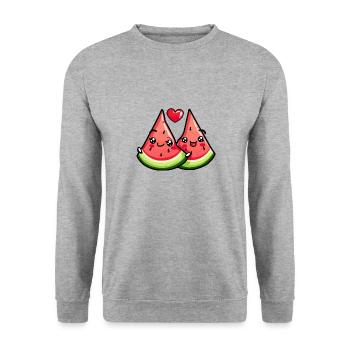 Wassermelone Paar Liebe Herz Comic - Unisex Pullover - Weißgrau meliert - Vorne - Alina (178cm) & Michal (187cm)