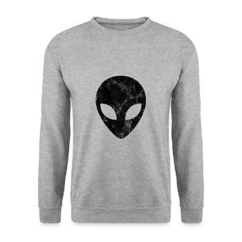 Alien, Kopf, Emoji, Grunge Style - Unisex Pullover - Weißgrau meliert - Vorne - Alina (178cm) & Michal (187cm)