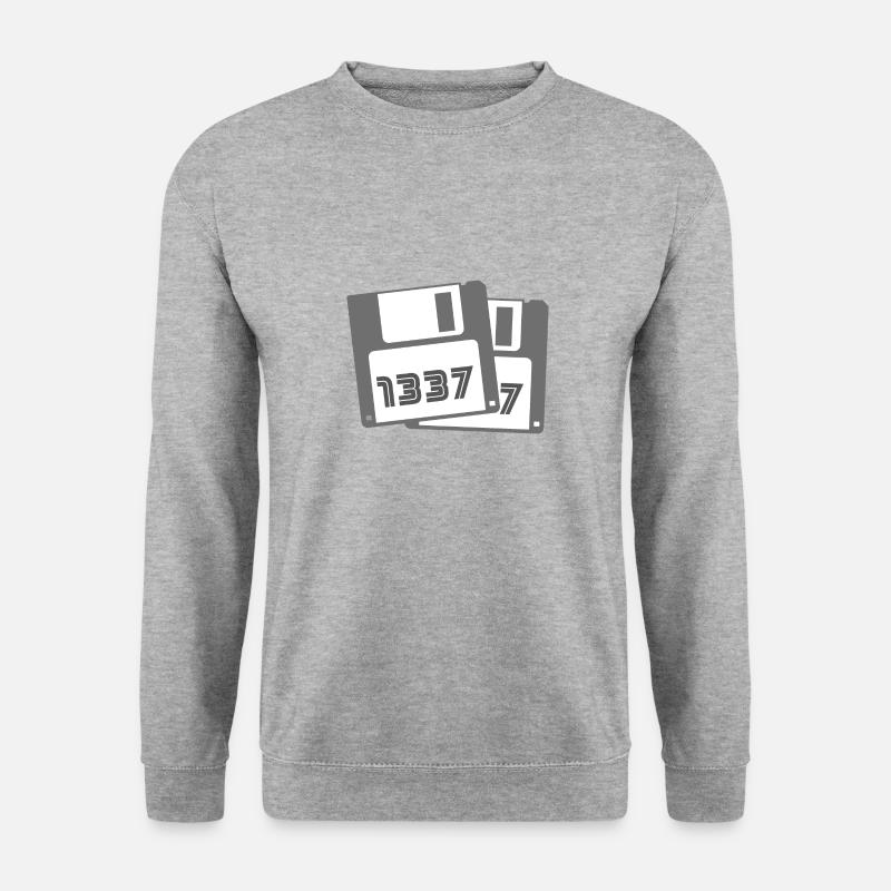 Leetspeak 1337 mit Disketten-Abbildungen - Retro - Unisex Pullover - Weißgrau meliert
