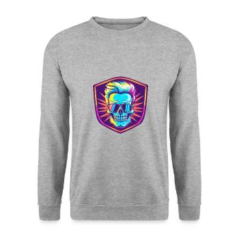 Punker Totenkopf Party - Unisex Pullover - Weißgrau meliert - Vorne - Alina (178cm) & Michal (187cm)