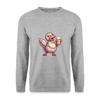 Goose Beer Pixel - Unisex Sweatshirt - salt & pepper - Front - Alina (178cm) & Michal (187cm)