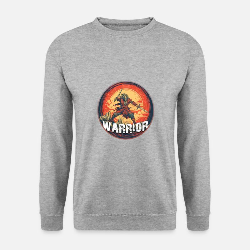 Warrior Design Logo Comic Stil - Unisex Pullover - Weißgrau meliert