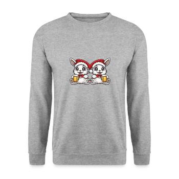 Hase Weihnachten Team Bier - Unisex Pullover - Weißgrau meliert - Vorne - Alina (178cm) & Michal (187cm)