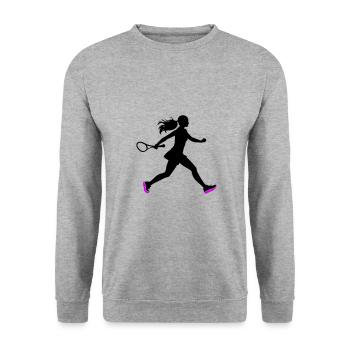 Tennis Spielerin Symbol - Unisex Pullover - Weißgrau meliert - Vorne - Alina (178cm) & Michal (187cm)