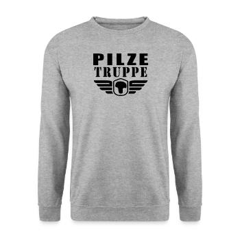 Pilze Truppe - Unisex Pullover - Weißgrau meliert - Vorne - Alina (178cm) & Michal (187cm)