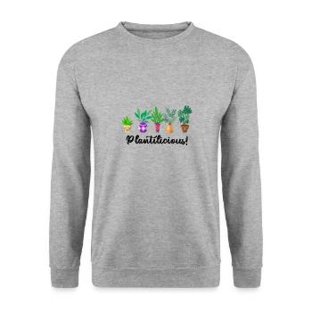 Plantilicious, citation amusante, plantes, - Sweat-shirt Unisexe - gris chiné - Devant - Alina (178cm) & Michal (187cm)