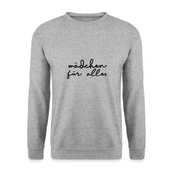 Mädchen für alles - Unisex Pullover - Weißgrau meliert - Vorne - Alina (178cm) & Michal (187cm)