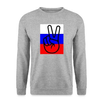 Frieden mit Russland - Unisex Pullover - Weißgrau meliert - Vorne - Alina (178cm) & Michal (187cm)