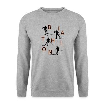 Biathlon-Fanbekleidung – Fette Wintersport-Grafik - Unisex Pullover - Weißgrau meliert - Vorne - Alina (178cm) & Michal (187cm)