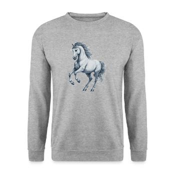 Pferd - Unisex Pullover - Weißgrau meliert - Vorne - Alina (178cm) & Michal (187cm)