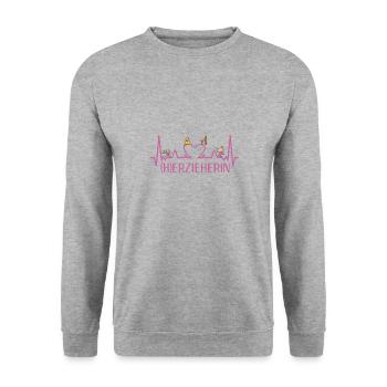 Herzieherin Erzieherin Abschiedsgeschenk Kita - Unisex Pullover - Weißgrau meliert - Vorne - Alina (178cm) & Michal (187cm)