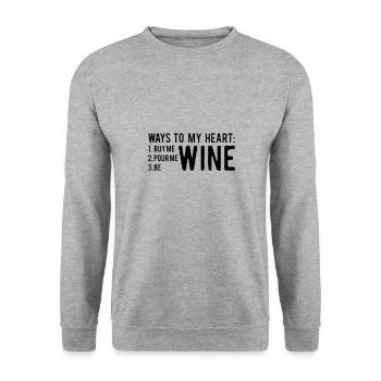 Ways to my heart: Buy me, pour me, be wine - Unisex Pullover - Weißgrau meliert - Vorne - Alina (178cm) & Michal (187cm)