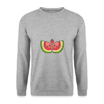 Pastèque Couple Amour Coeur Drôle - Sweat-shirt Unisexe - gris chiné - Devant - Alina (178cm) & Michal (187cm)