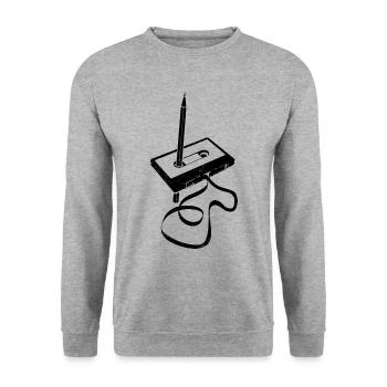 Cassette - Ruban Wrap - Bande Magnétique - Sweat-shirt Unisexe - gris chiné - Devant - Alina (178cm) & Michal (187cm)