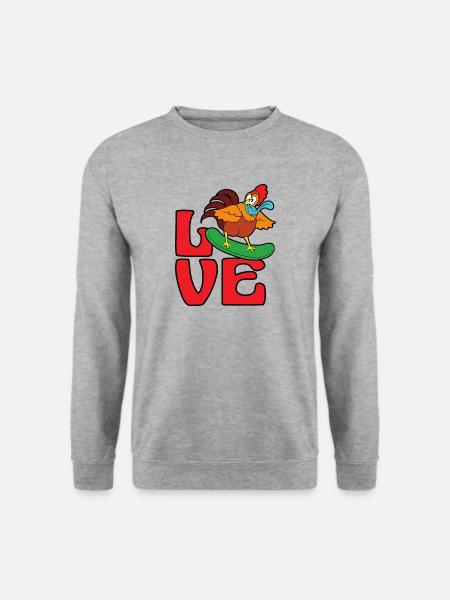 Huhn Snowboarding Snowboarder Winter Schnee - Unisex Pullover - Weißgrau meliert