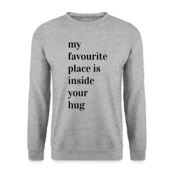 Mein Lieblingsplatz ist in deiner Umarmung - Unisex Pullover - Weißgrau meliert - Vorne - Alina (178cm) & Michal (187cm)