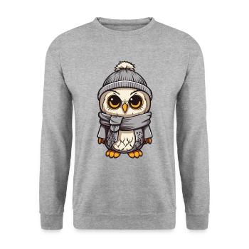 Owl Winter Cozy Comic Beanie - Unisex Sweatshirt - salt & pepper - Front - Alina (178cm) & Michal (187cm)