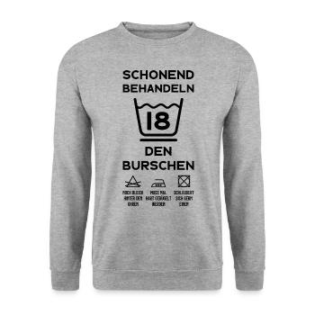 18. GEBURTSTAG SCHONEND BEHANDELN - Unisex Pullover - Weißgrau meliert - Vorne - Alina (178cm) & Michal (187cm)