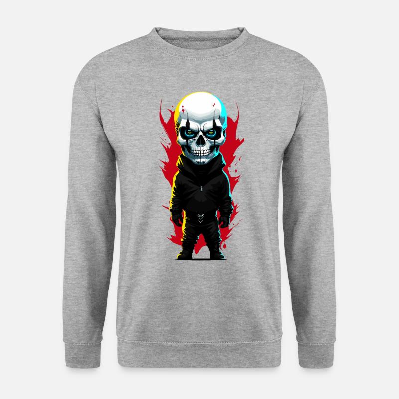 Kleiner Mann mit Totenkopf - Unisex Pullover - Weißgrau meliert