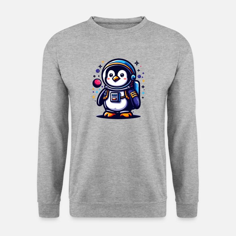 Weltraum Pinguin - Unisex Pullover - Weißgrau meliert