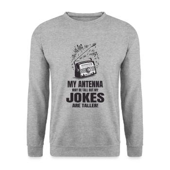 Vintage-Radioästhetik Hohe Antennen Größere Witze - Unisex Pullover - Weißgrau meliert - Vorne - Alina (178cm) & Michal (187cm)
