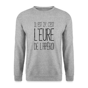 Il est 27, c'est l'Eure de l'apéro (noir) - Sweat-shirt Unisexe - gris chiné - Devant - Alina (178cm) & Michal (187cm)